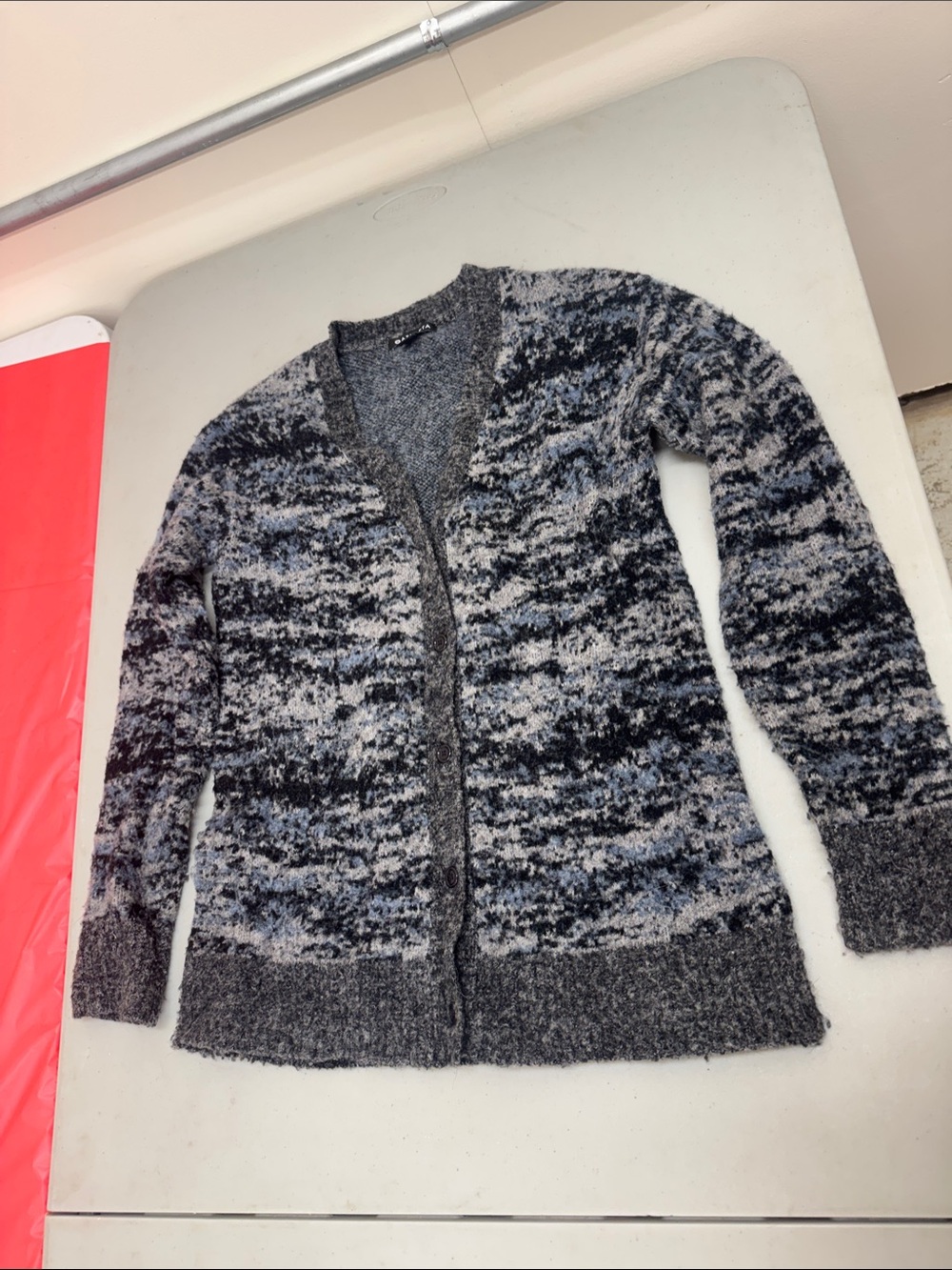 Athleta Merino Blend Cozy Open-Front Marled Cardigan Sweater - Gray/Black/Blue
